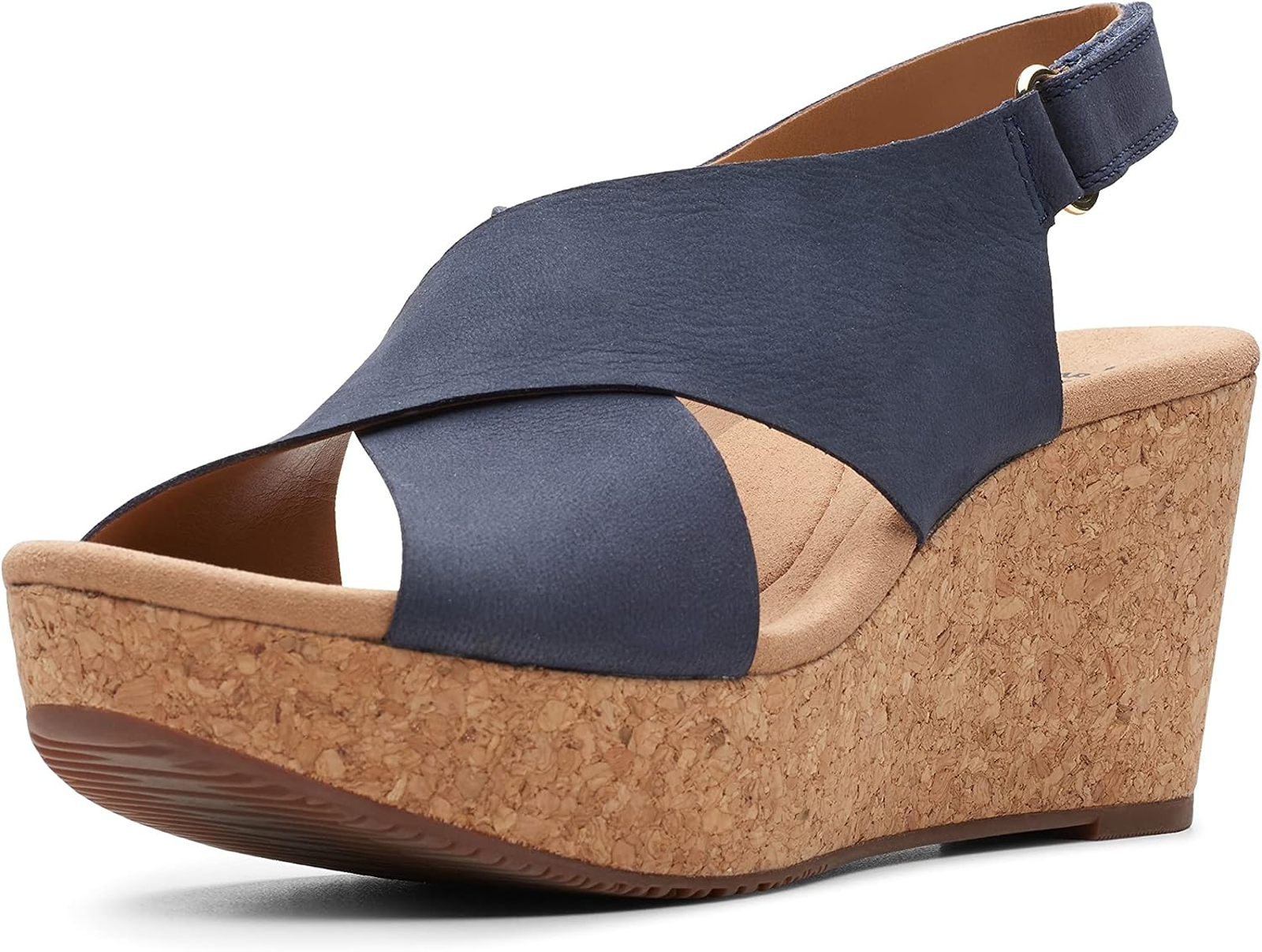 Clarks Women's Annadel Eirwyn Wedge Sandal, Navy Nubuck, 8.5 M Us